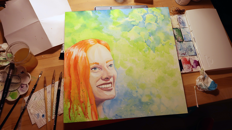 Water color painting on panel