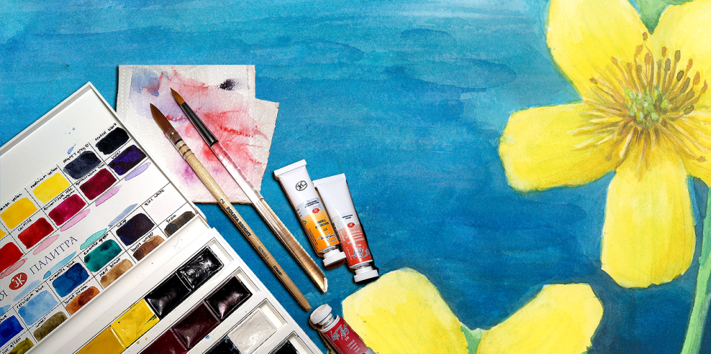 Watercolor painting – Golden Marsh-marigold