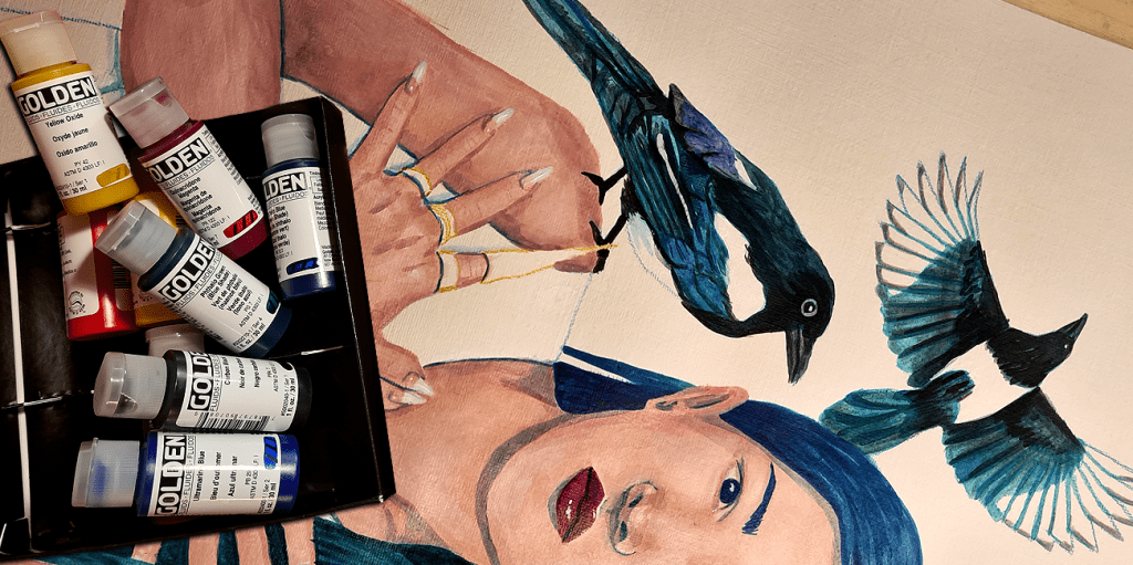 Acrylic painting – Bird ladies:&nbsp;Magpie