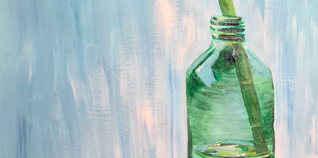 Acrylic painting – Still life: Bamboo in a&nbsp;bottle
